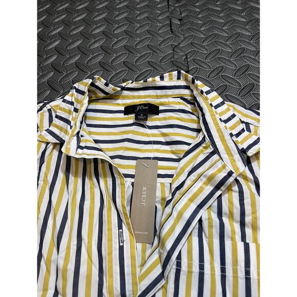 NWT J Crew Striped Classic Fit Boy Shirt Button Top Blue Yellow White Women’s 2 - Picture 2 of 7